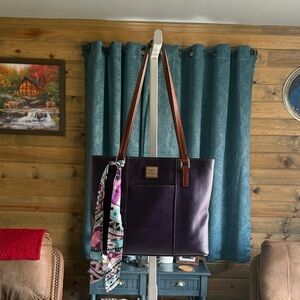 Dooney & Bourke Purple Tote with Brown Straps